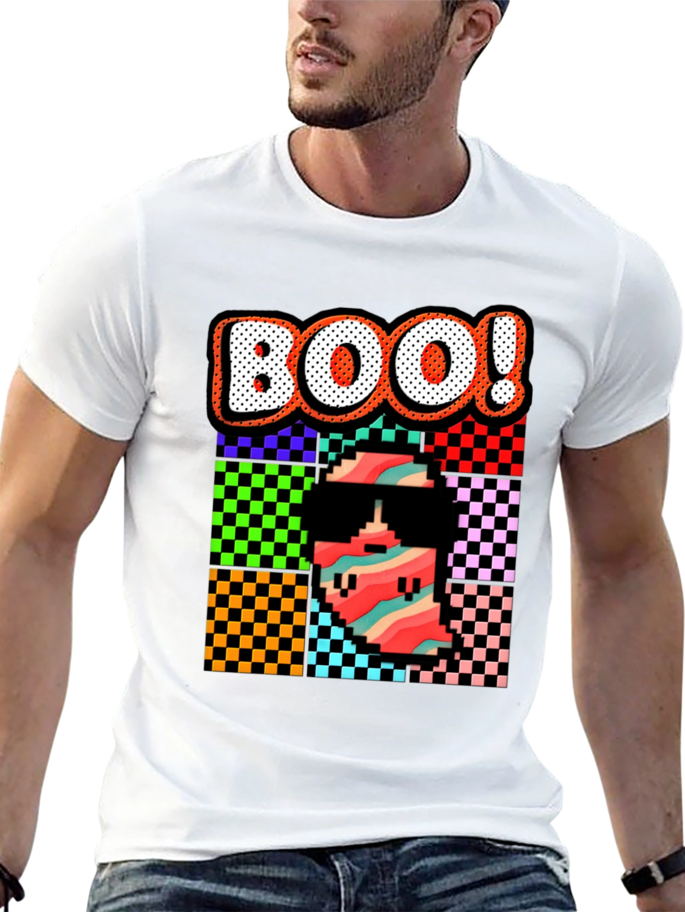 Retro Pixel BOO! Graphic Tee - Halloween Fun