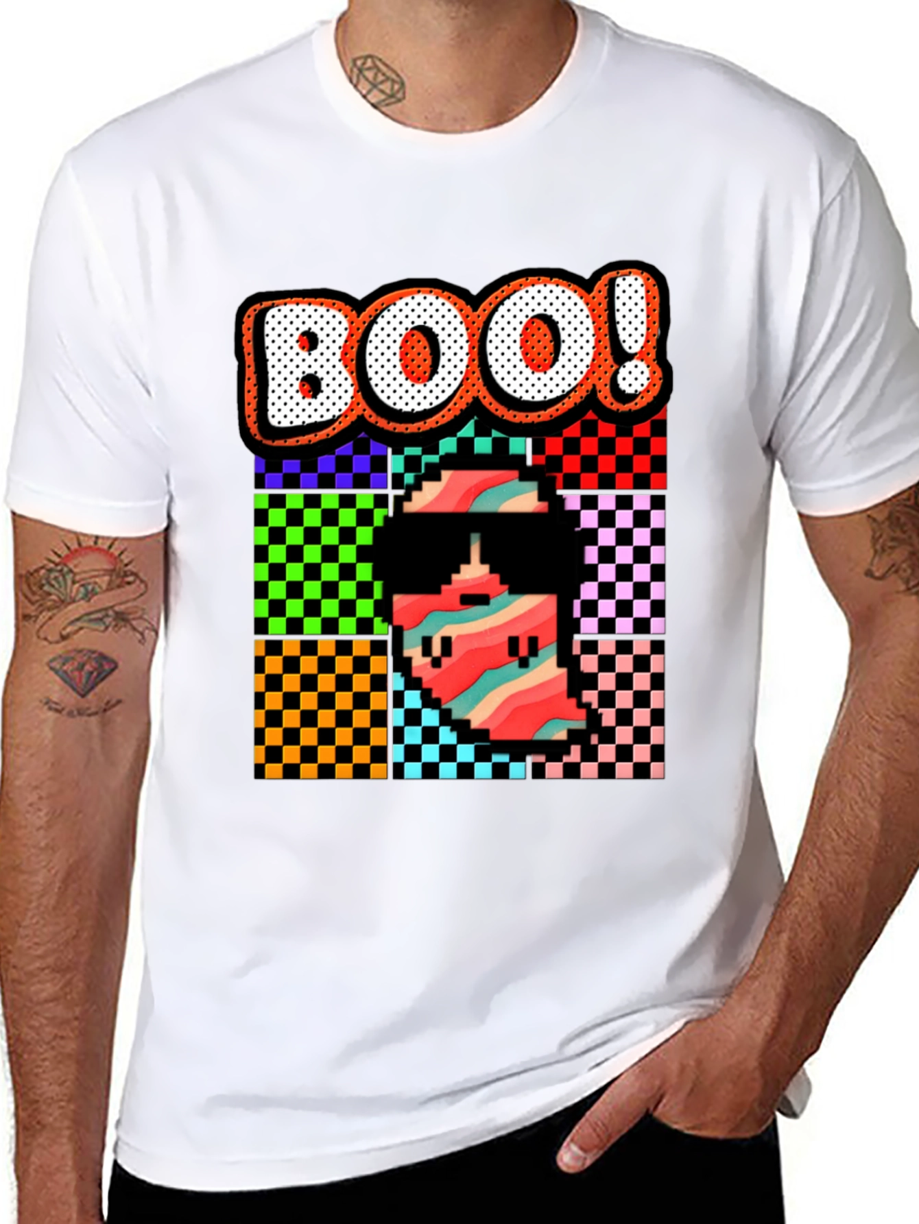 Retro Pixel BOO! Graphic Tee - Halloween Fun