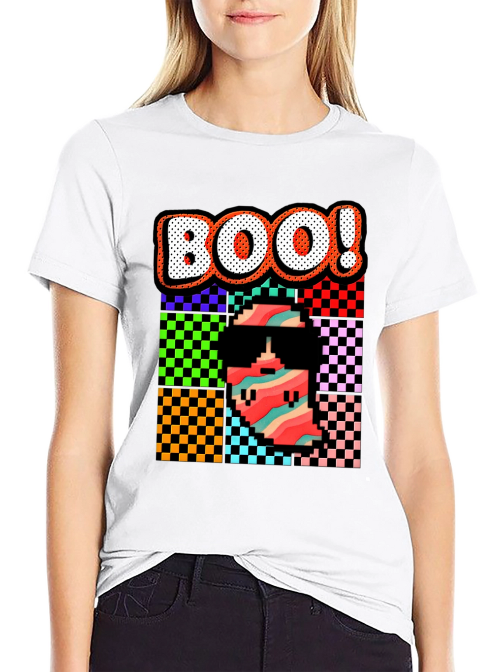 Retro Pixel BOO! Graphic Tee - Halloween Fun