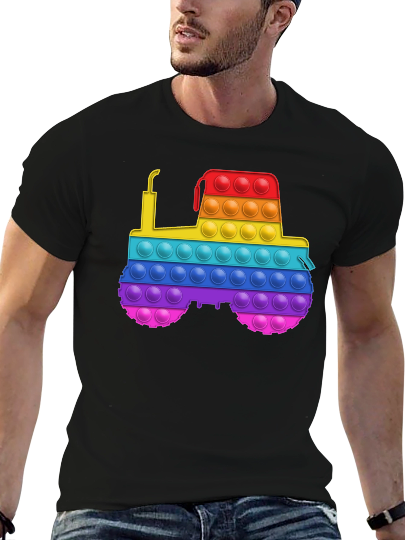 Pop It Tractor T-Shirt - Rainbow Tractor Design