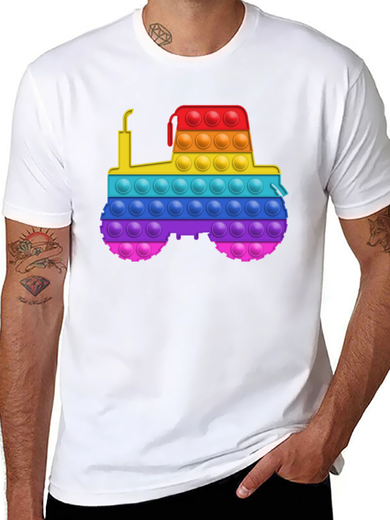 Pop It Tractor T-Shirt - Rainbow Tractor Design