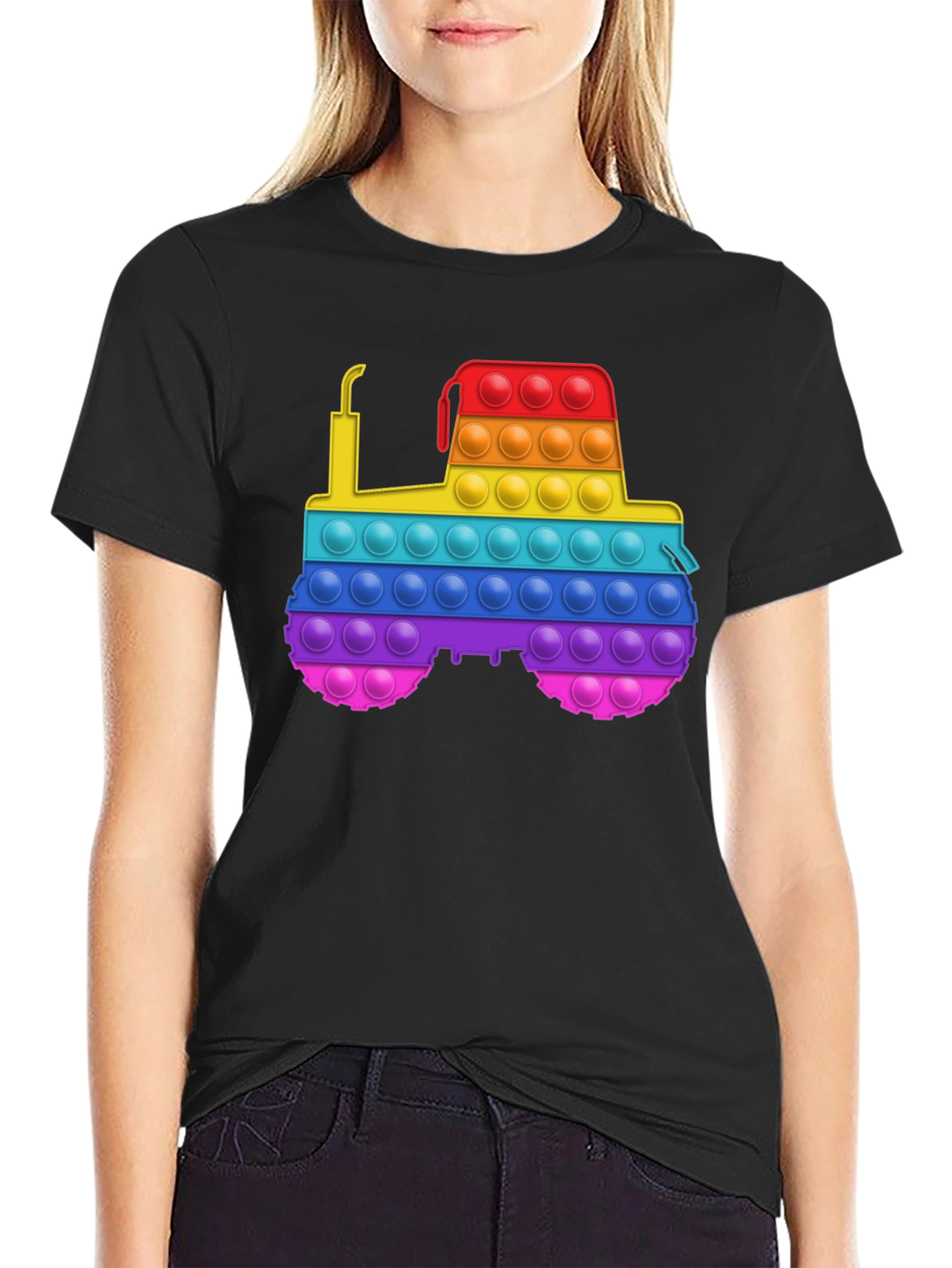 Pop It Tractor T-Shirt - Rainbow Tractor Design