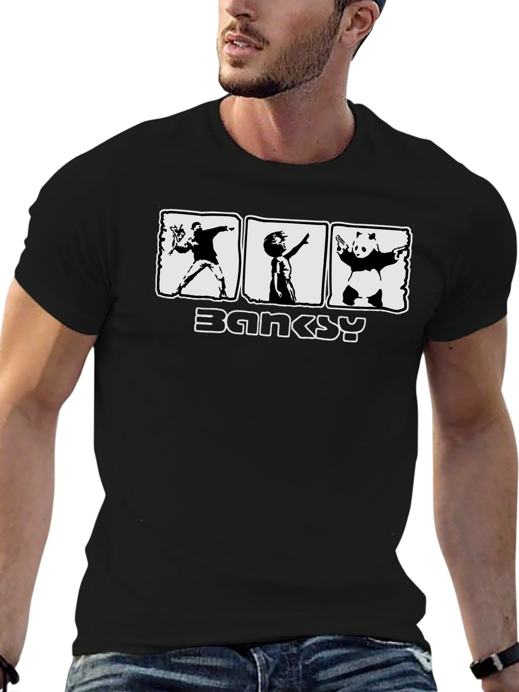 Banksy Graphic Print Black T-Shirt for Men