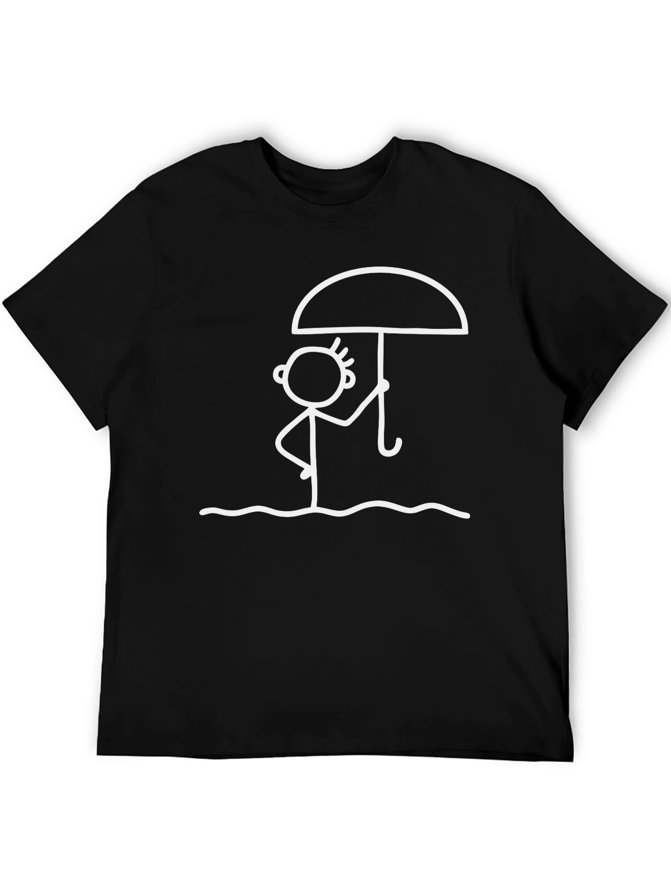 Stick Figure Umbrella T-Shirt - Black Casual Tee