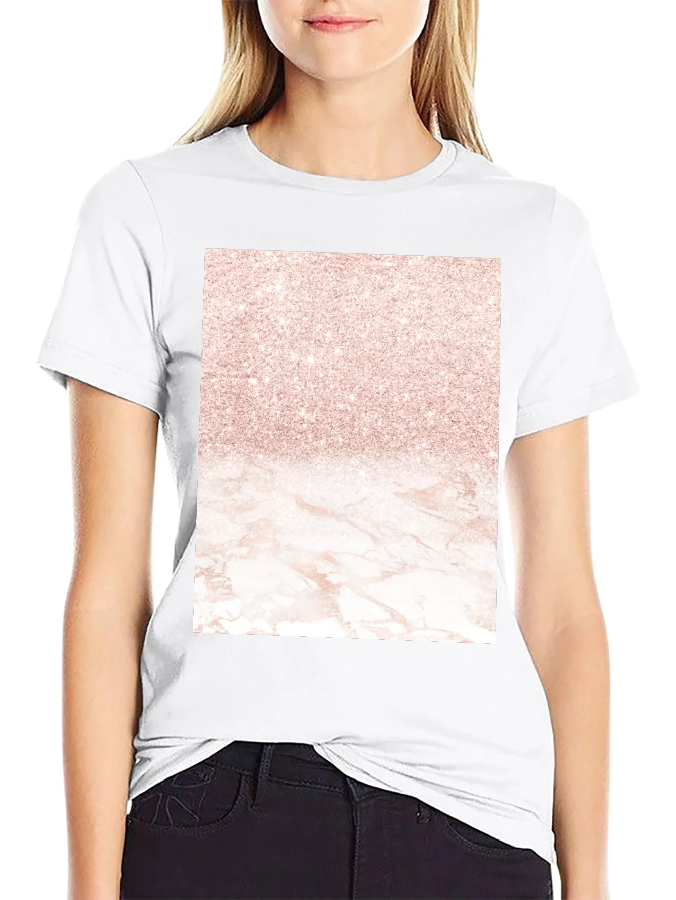 Elegant Glitter & Marble Graphic Tee - Stylish Casual Wear