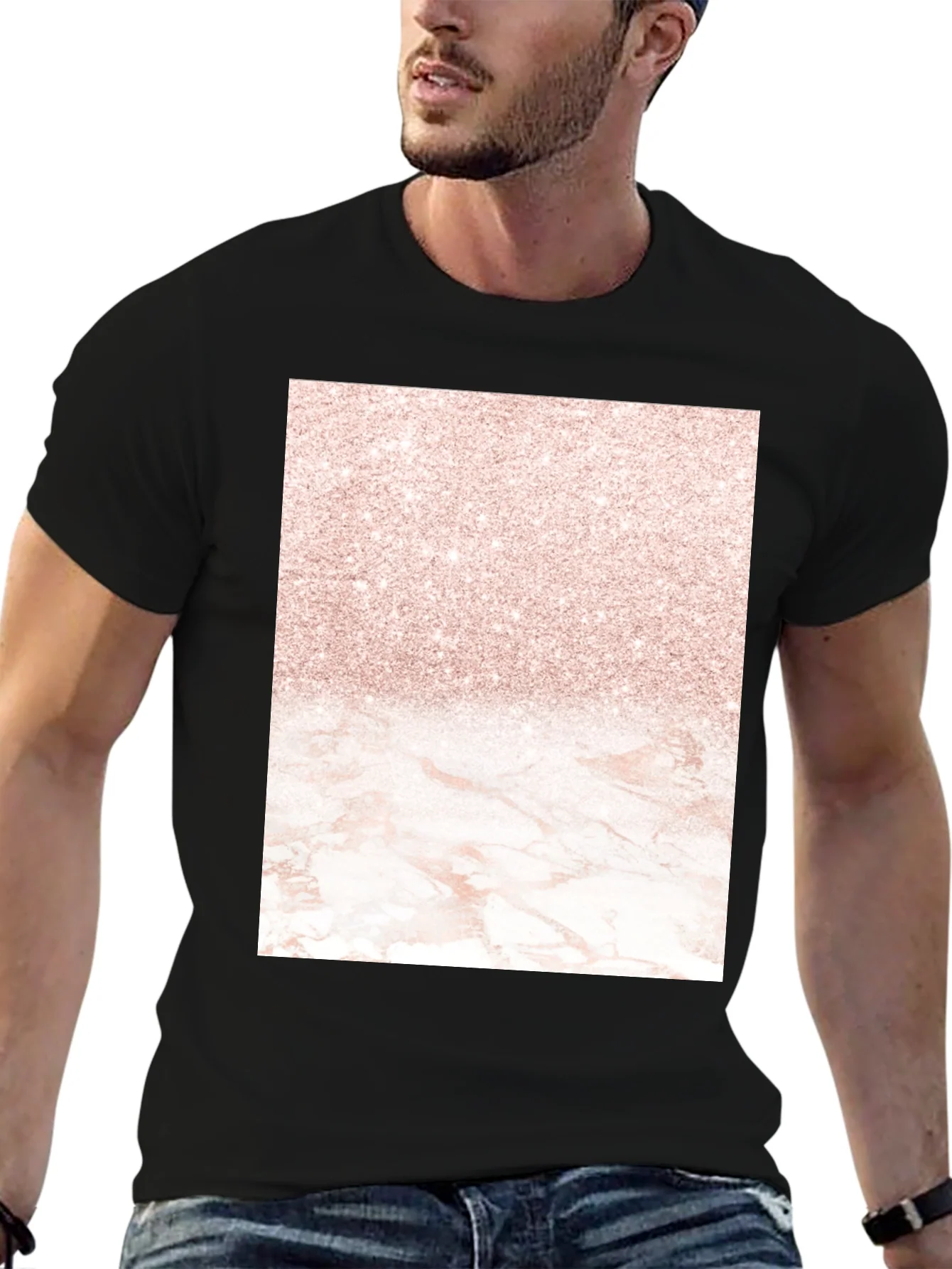 Elegant Glitter & Marble Graphic Tee - Stylish Casual Wear