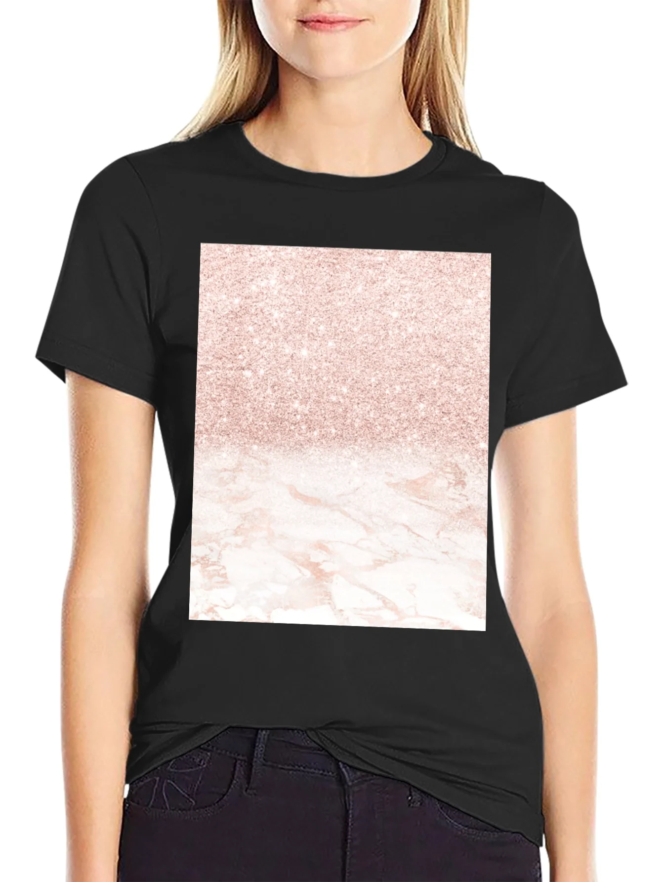 Elegant Glitter & Marble Graphic Tee - Stylish Casual Wear