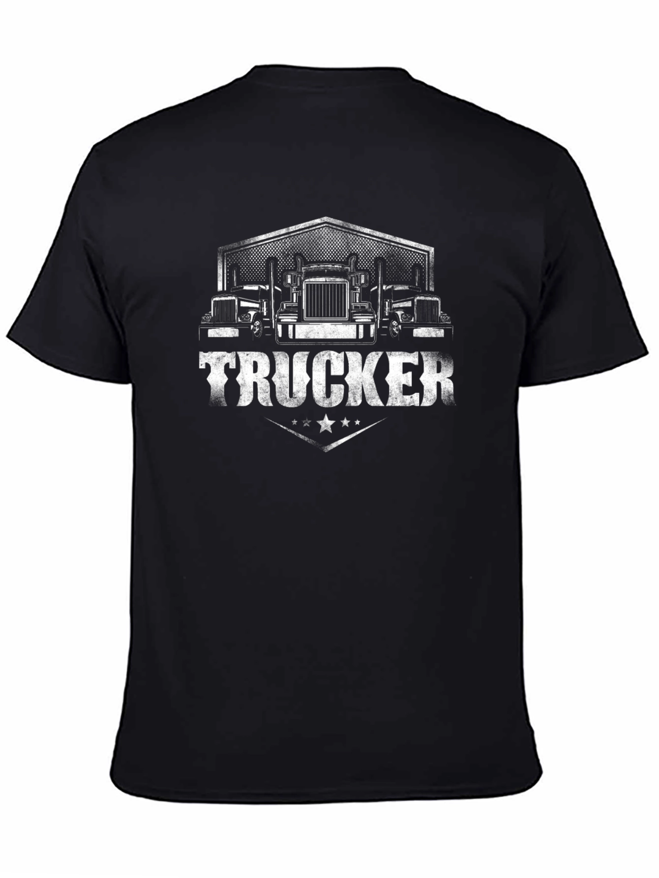 Trucker T-Shirt - Black Cotton Blend Graphic Print