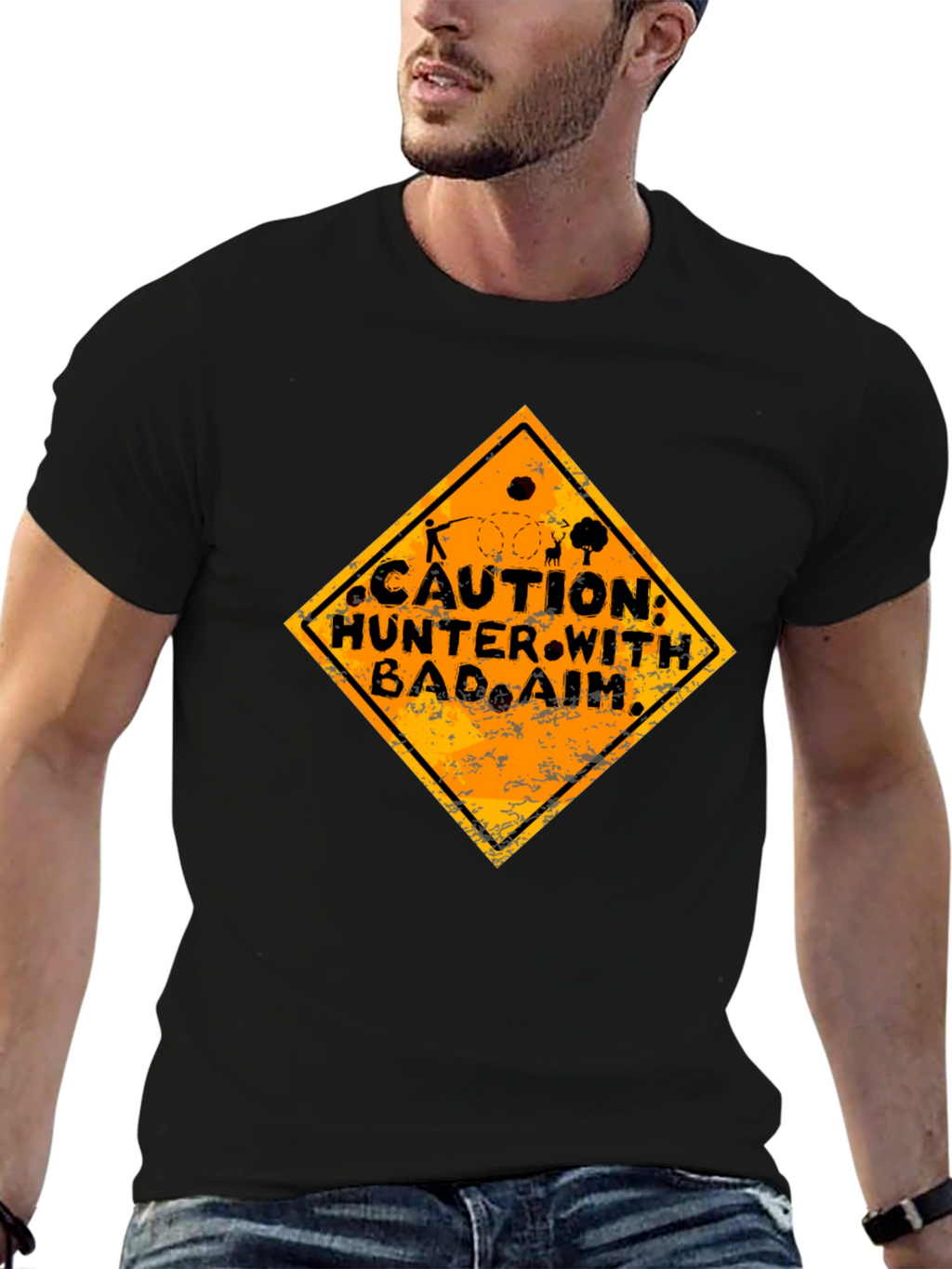 Caution Hunter with Bad Aim Graphic Tee