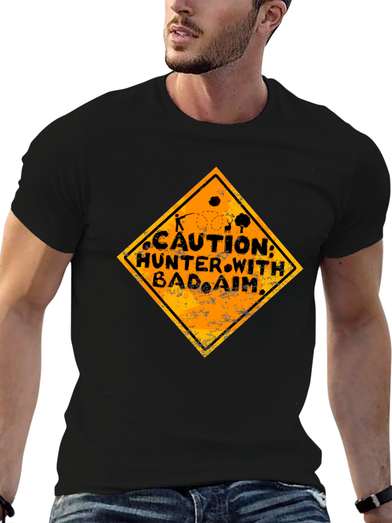 Caution Hunter with Bad Aim Graphic Tee