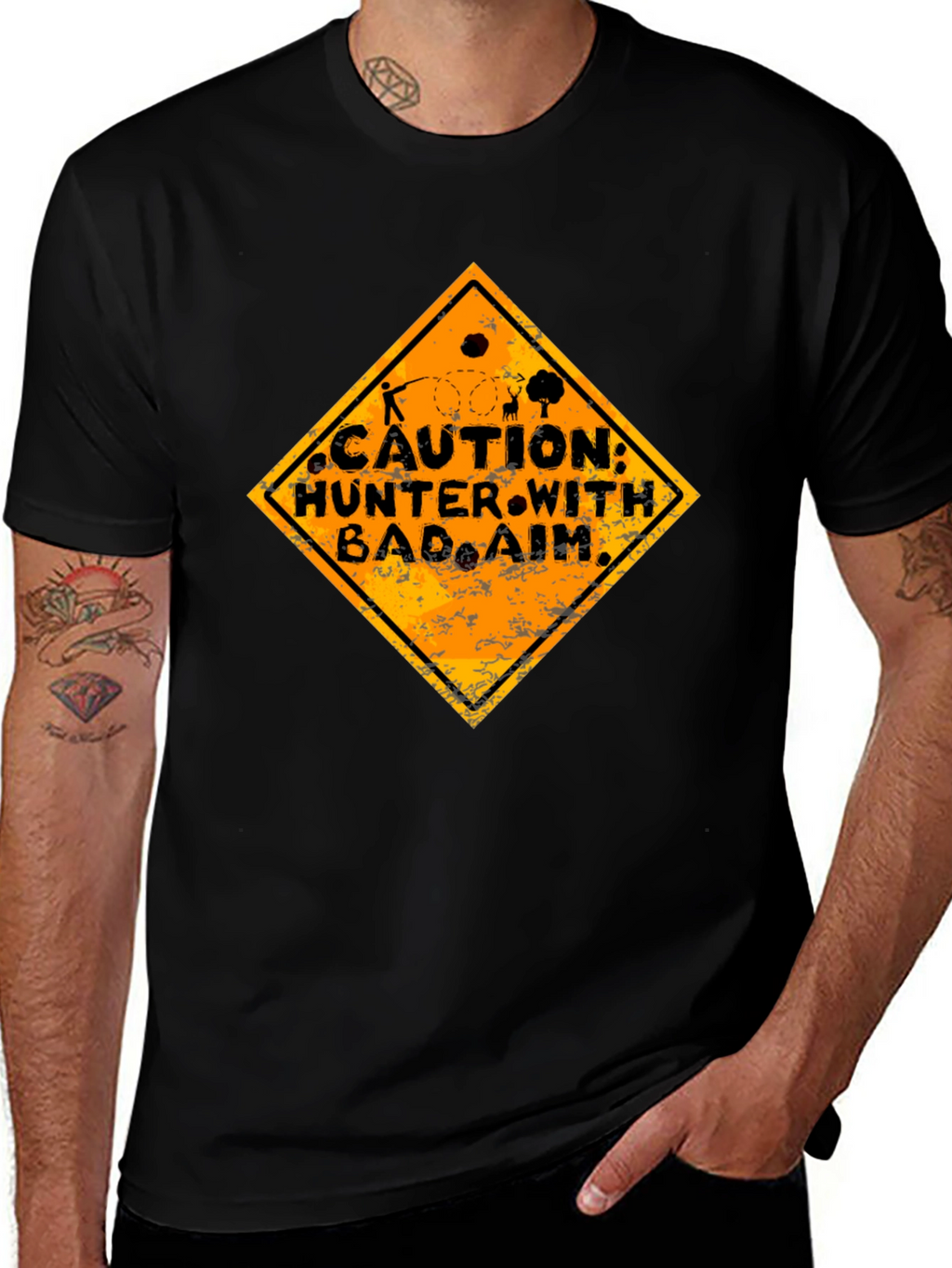 Caution Hunter with Bad Aim Graphic Tee