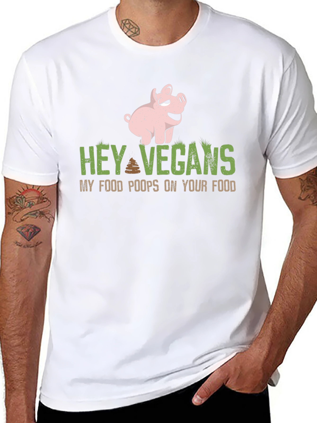 Hey Vegans Pig Graphic Tee - Funny Sarcastic Shirt