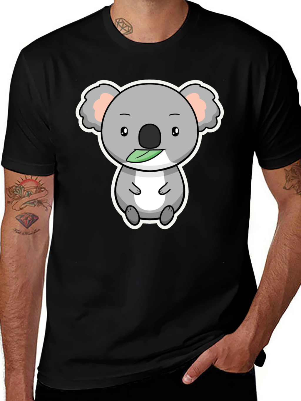 Cute Koala Bear Graphic T-Shirt - Black