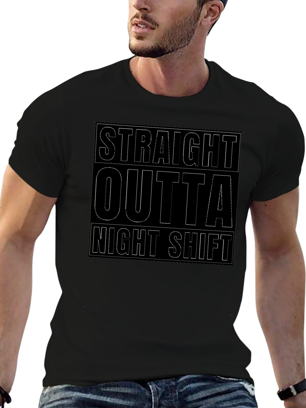 Straight Outta Night Shift Black Graphic Tee