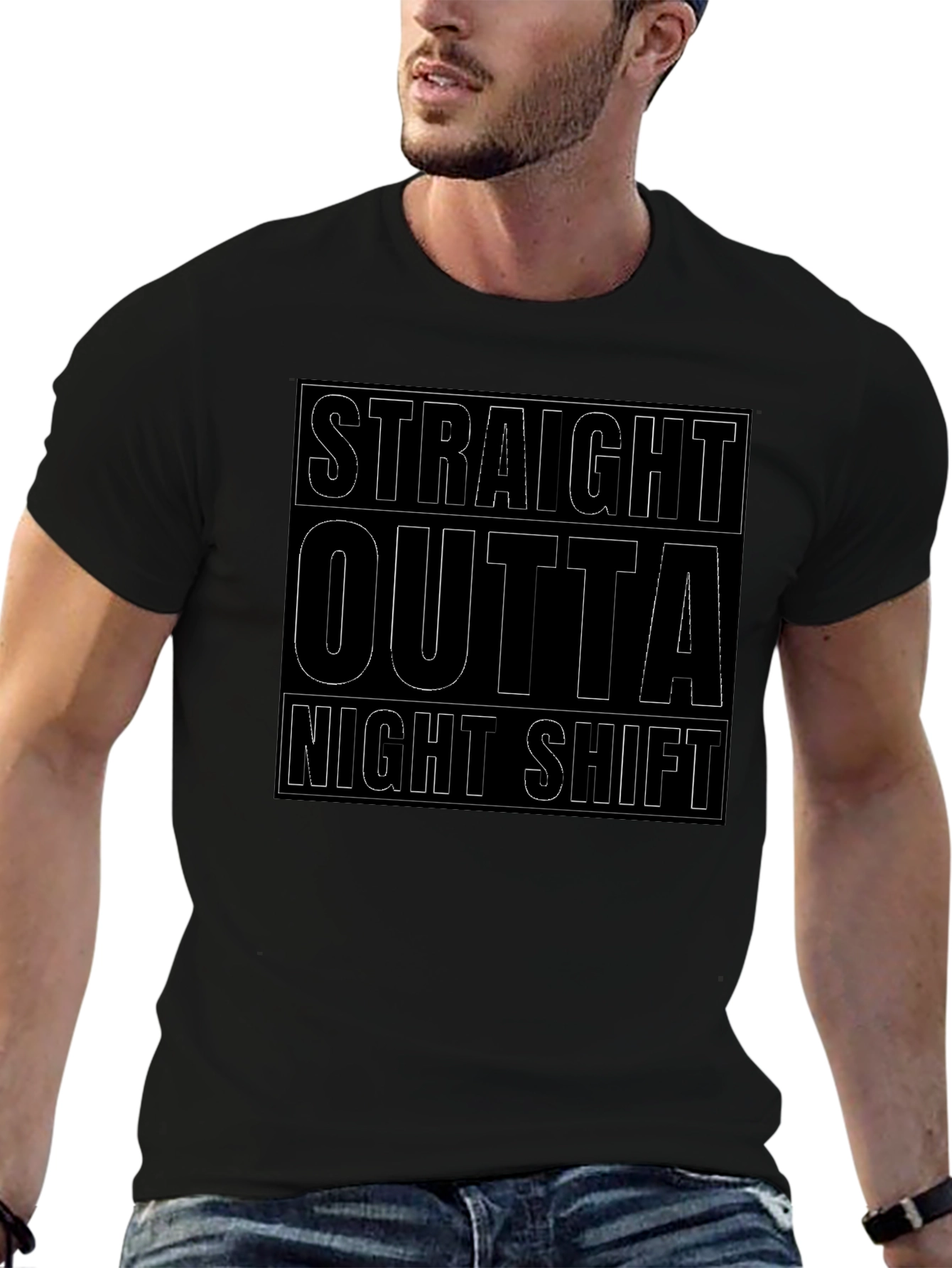 Straight Outta Night Shift Black Graphic Tee