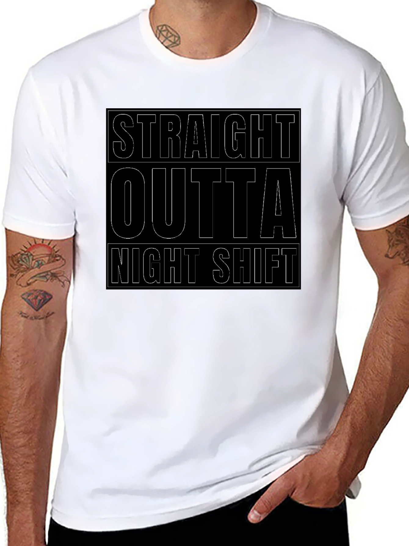 Straight Outta Night Shift Black Graphic Tee
