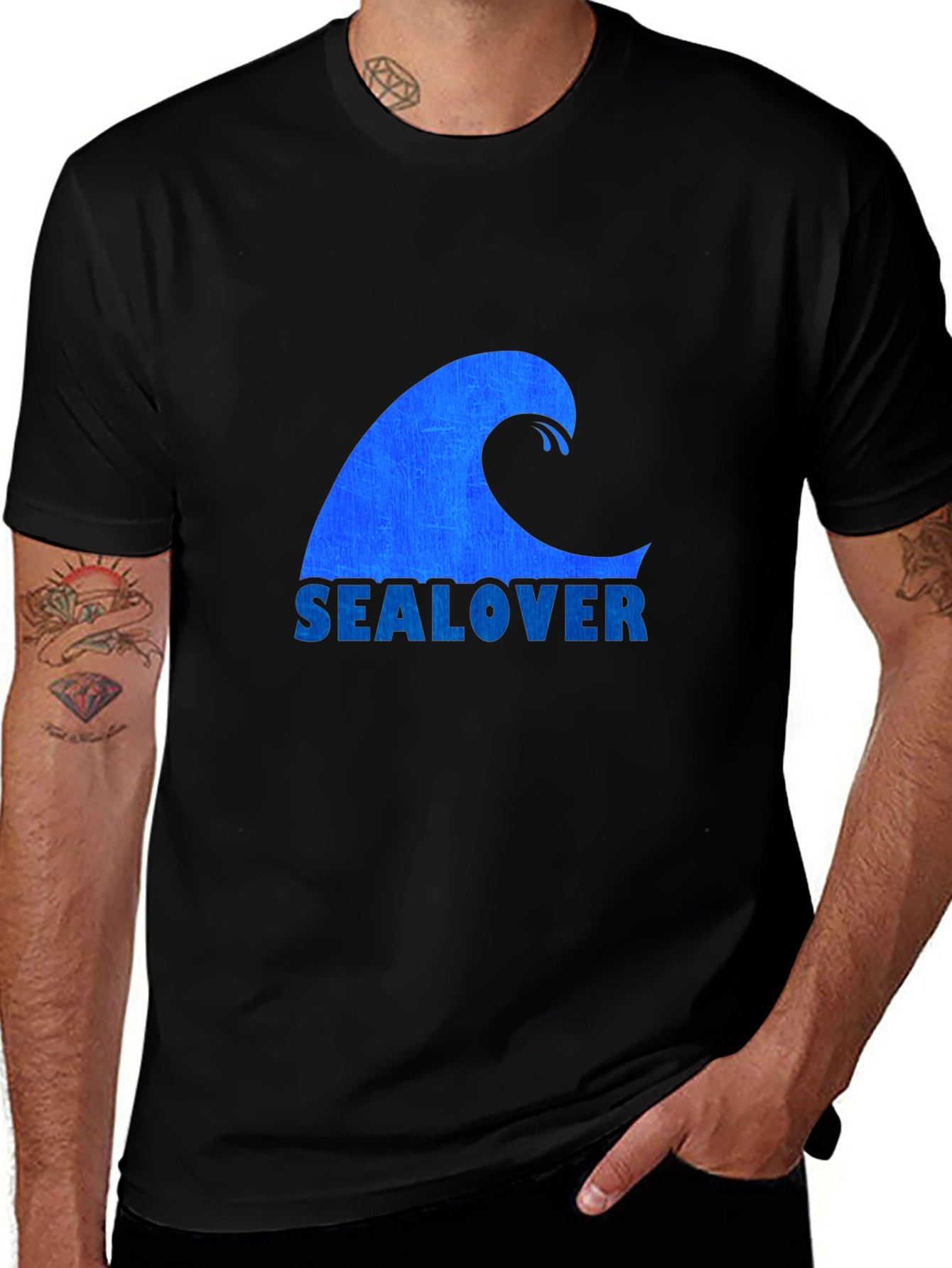 Sea Lover Wave Graphic Tee - Black Casual T-Shirt