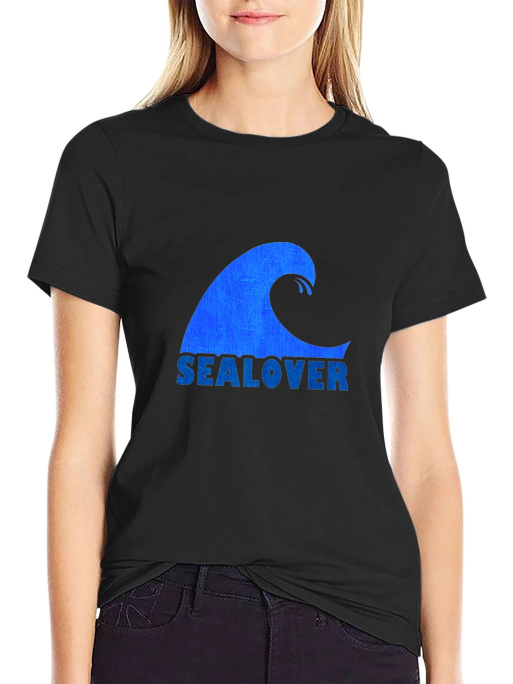 Sea Lover Wave Graphic Tee - Black Casual T-Shirt