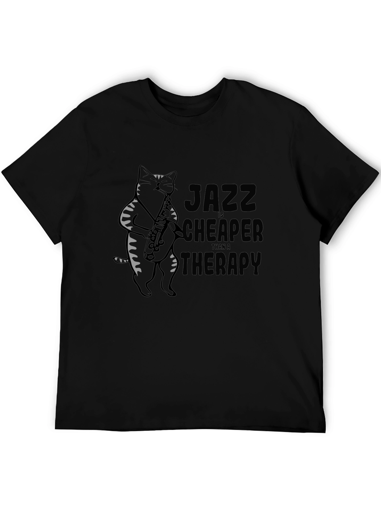 Jazz Cat Saxophone Black T-Shirt