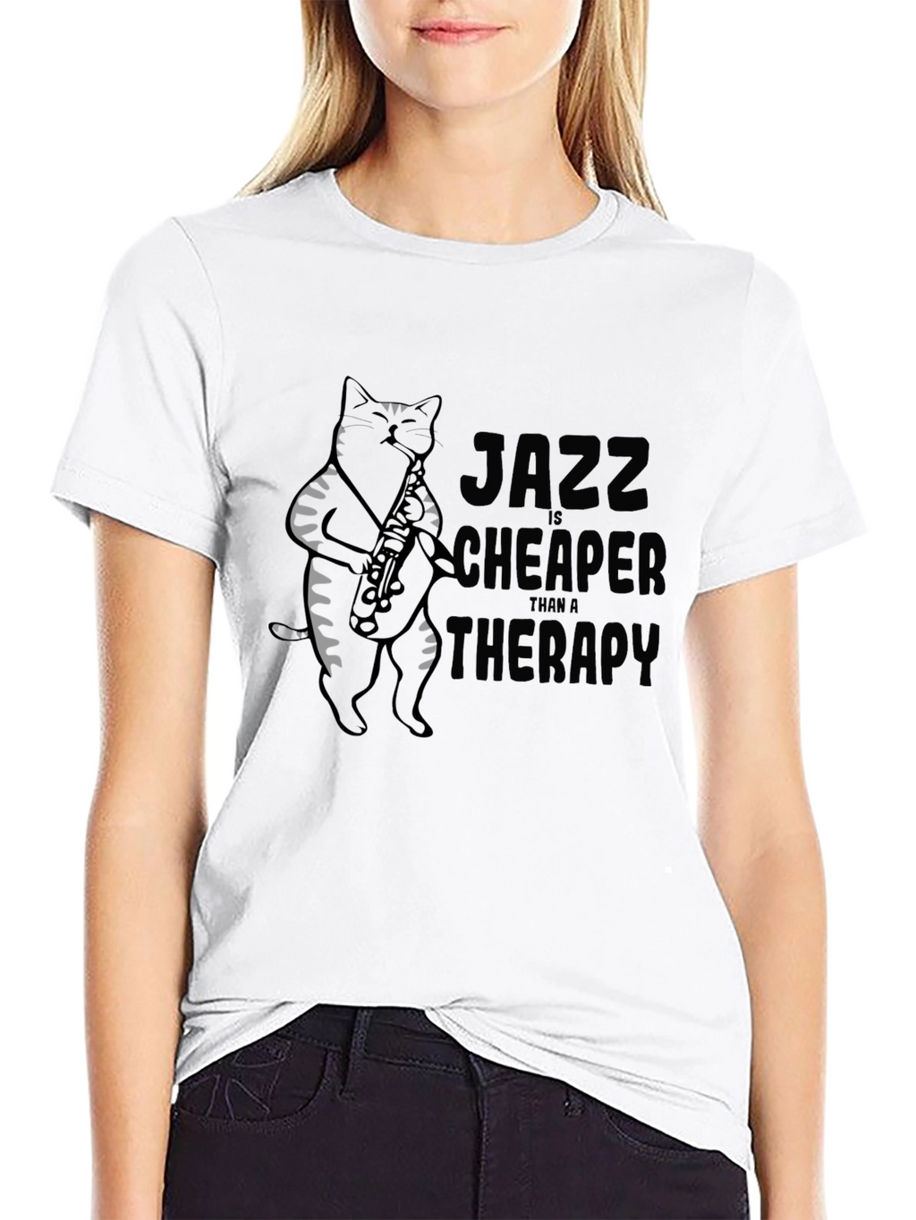 Jazz Cat Saxophone Black T-Shirt