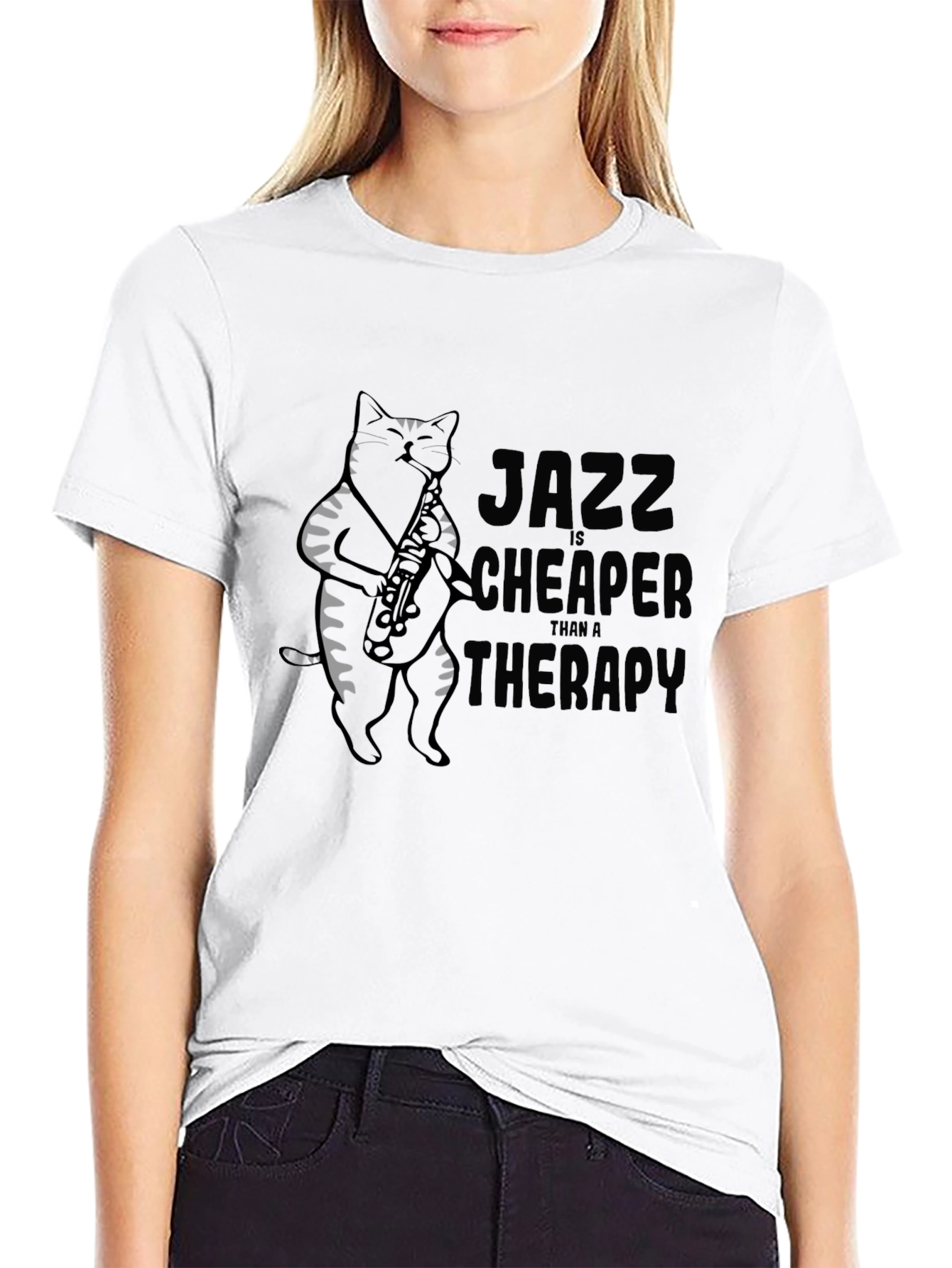 Jazz Cat Saxophone Black T-Shirt
