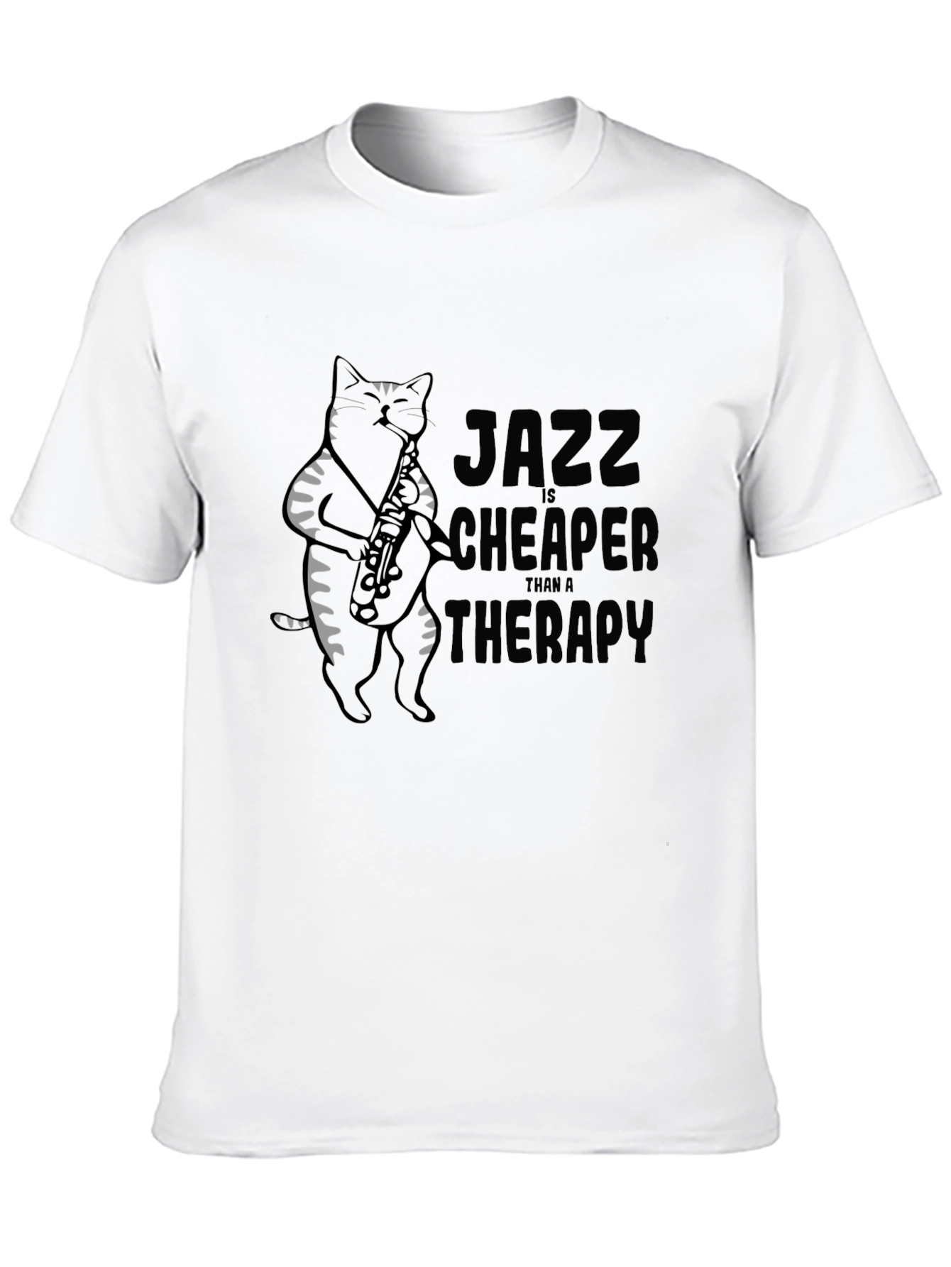 Jazz Cat Saxophone Black T-Shirt