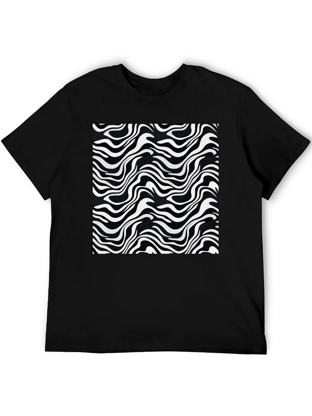 Abstract Wave Print Black T-Shirt