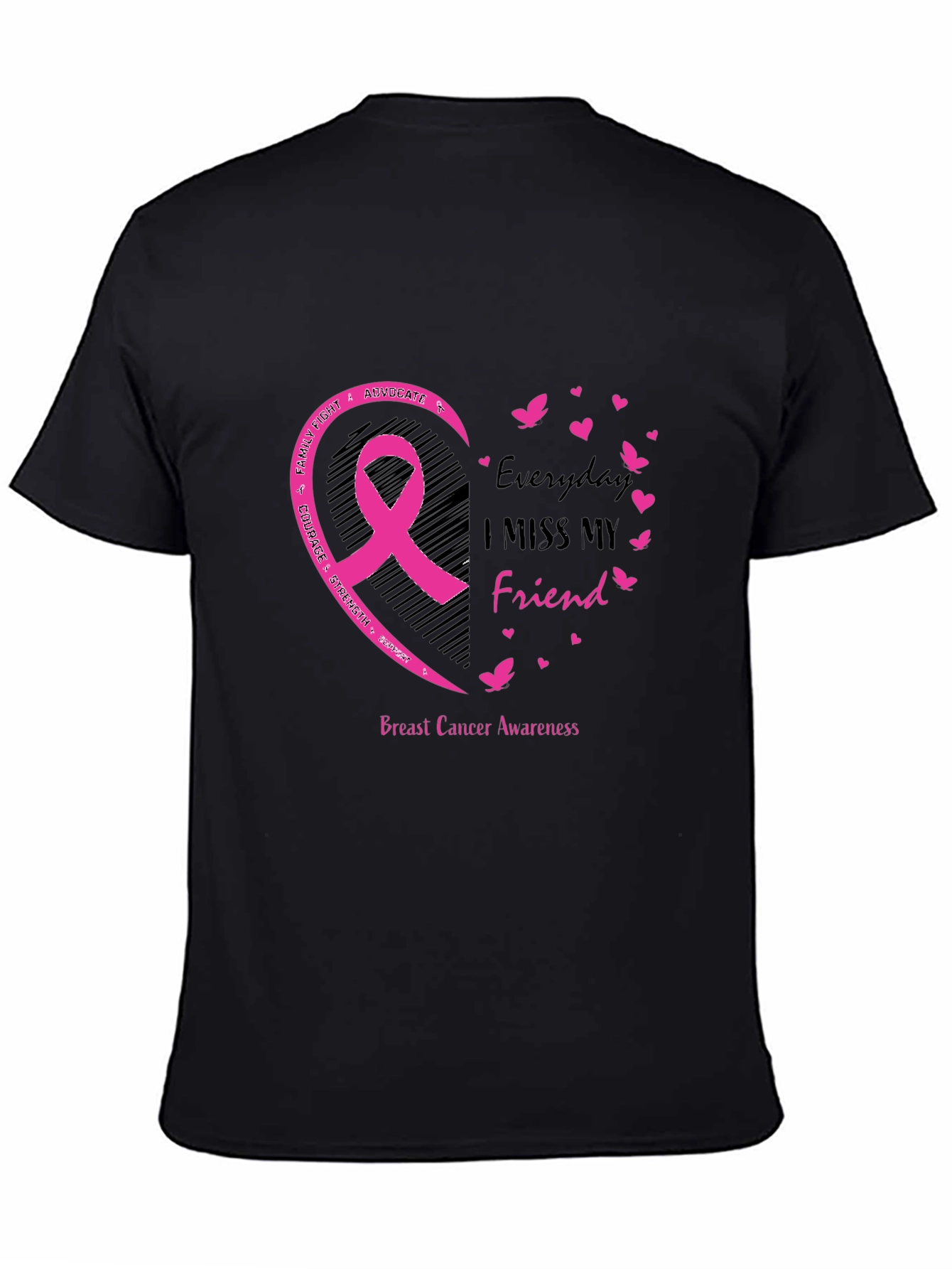 Breast Cancer Awareness Ribbon Everyday I Miss My Friend Black T-Shirt