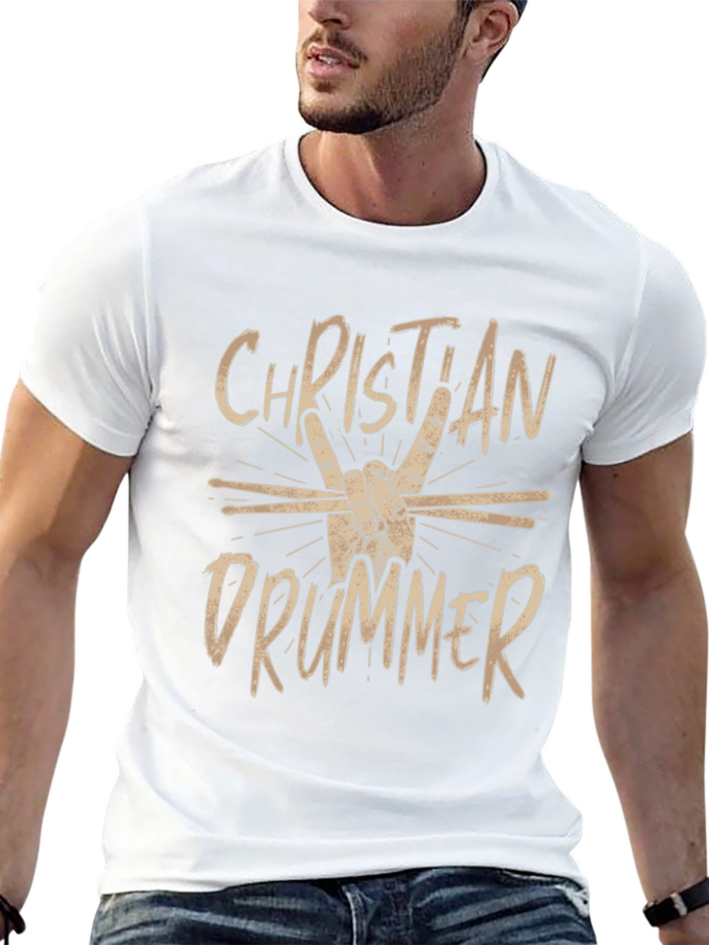 Christian Drummer Black Graphic Tee Shirt