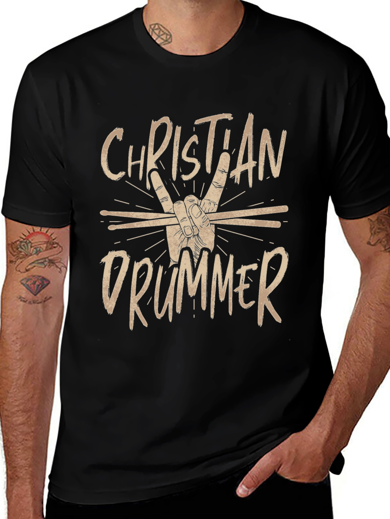 Christian Drummer Black Graphic Tee Shirt