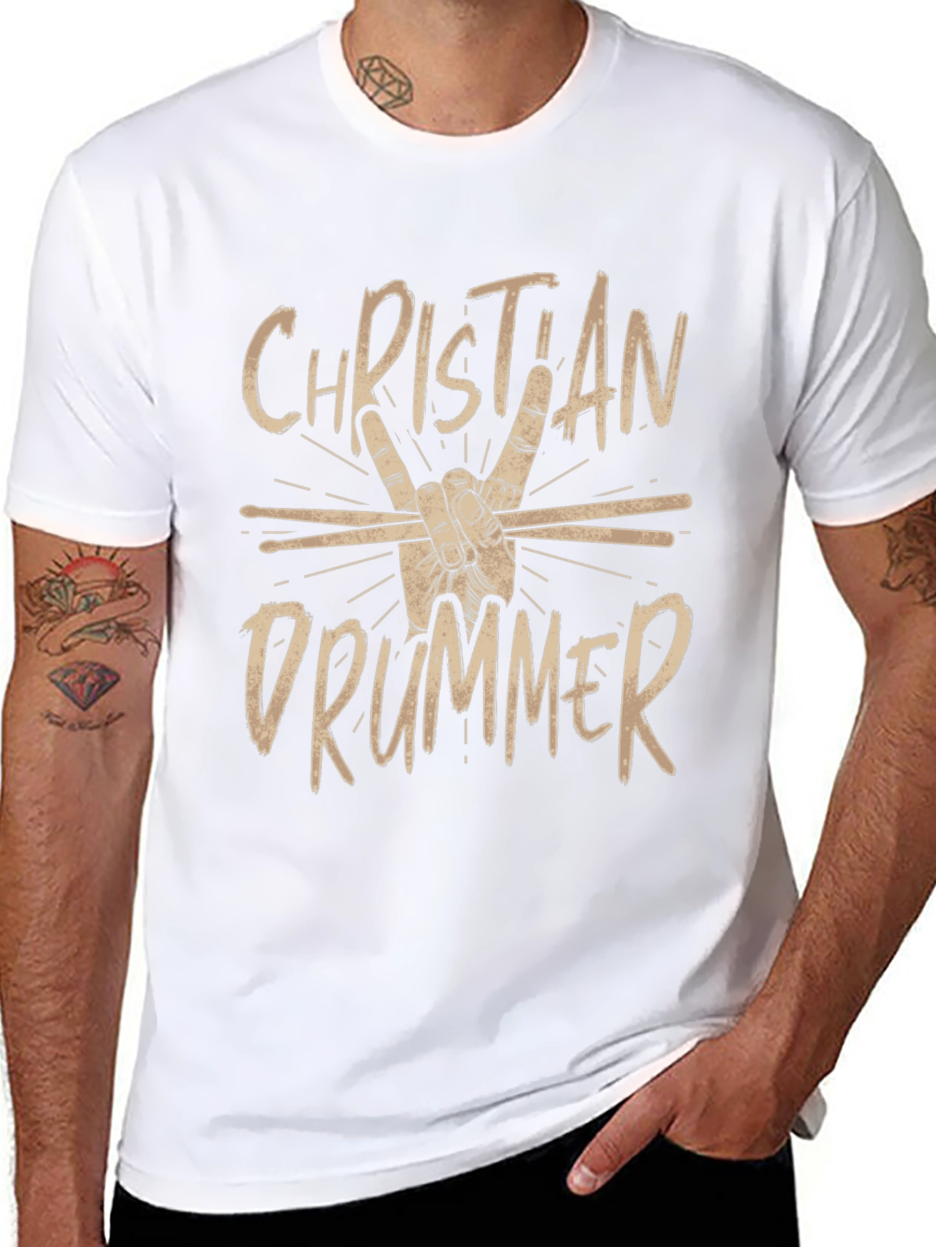 Christian Drummer Black Graphic Tee Shirt