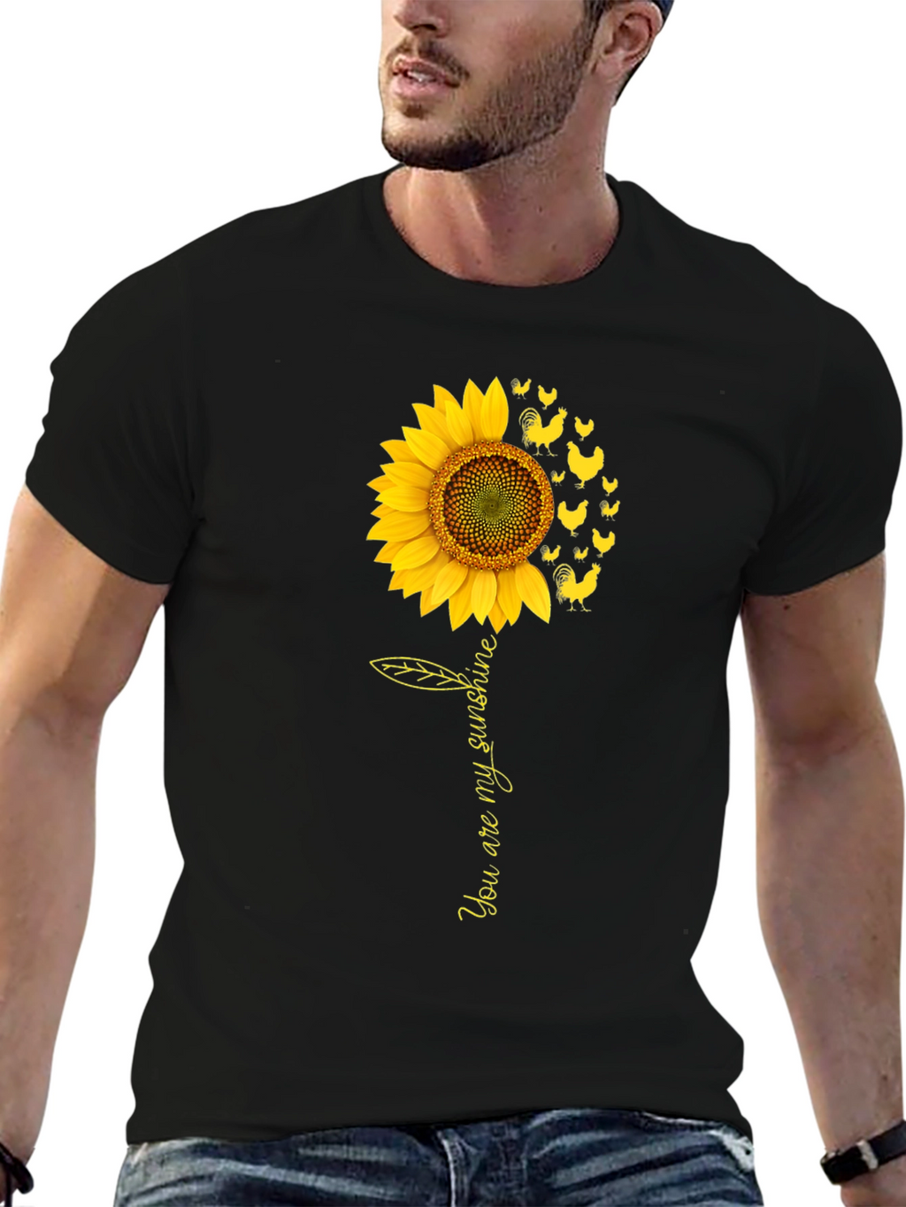 Sunflower Chicken Graphic Black T-Shirt