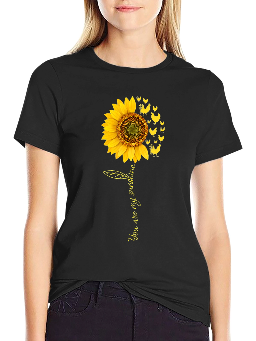 Sunflower Chicken Graphic Black T-Shirt