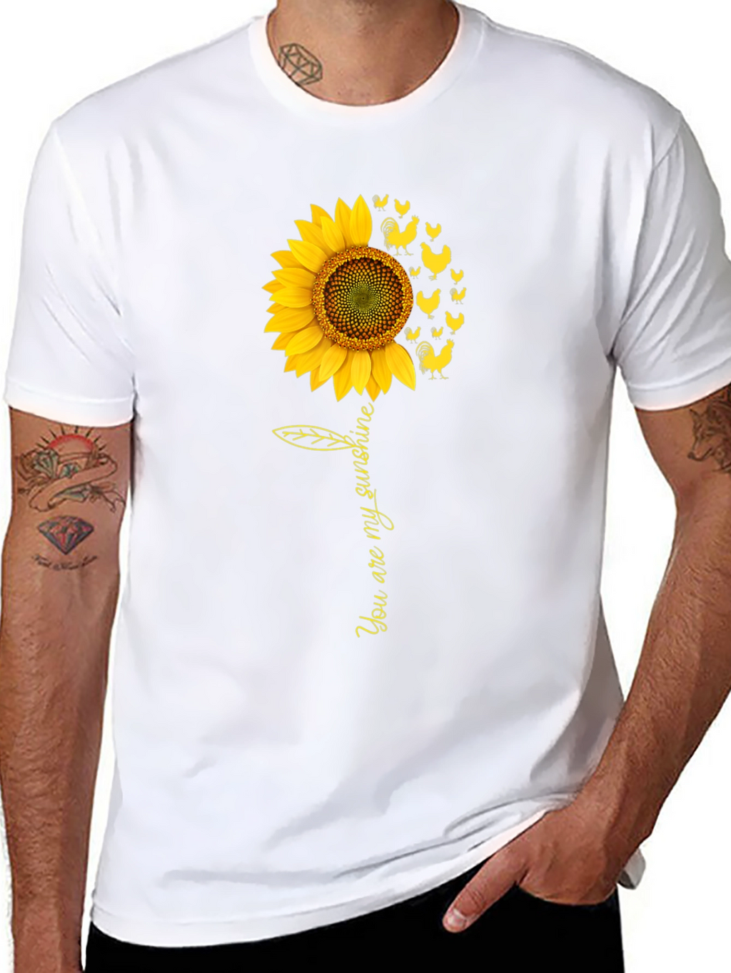 Sunflower Chicken Graphic Black T-Shirt