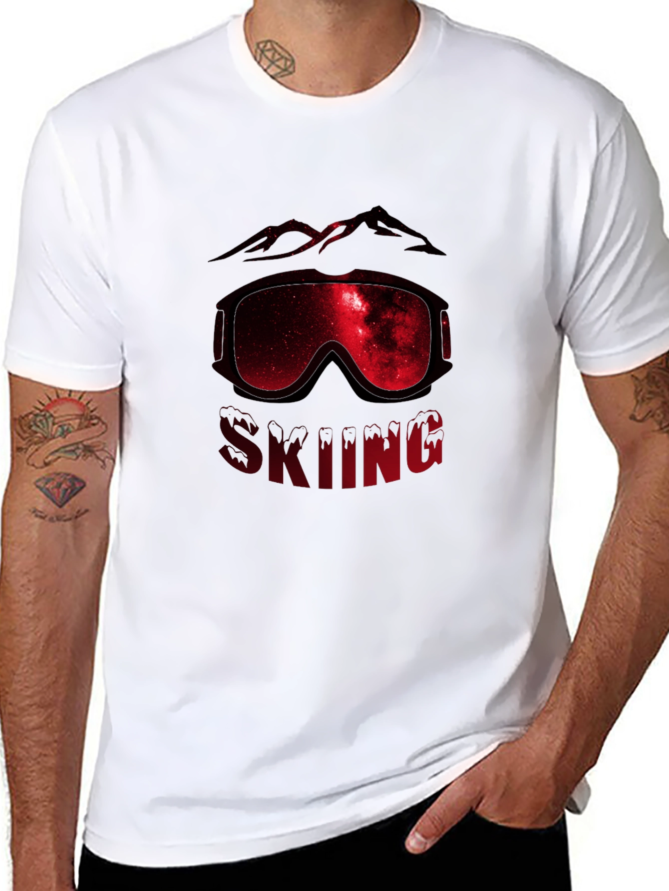 Skiing Galaxy Graphic Tee - Mens Black T-Shirt