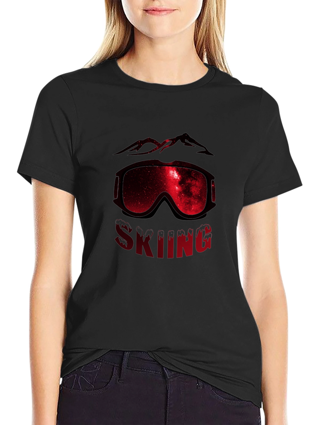 Skiing Galaxy Graphic Tee - Mens Black T-Shirt