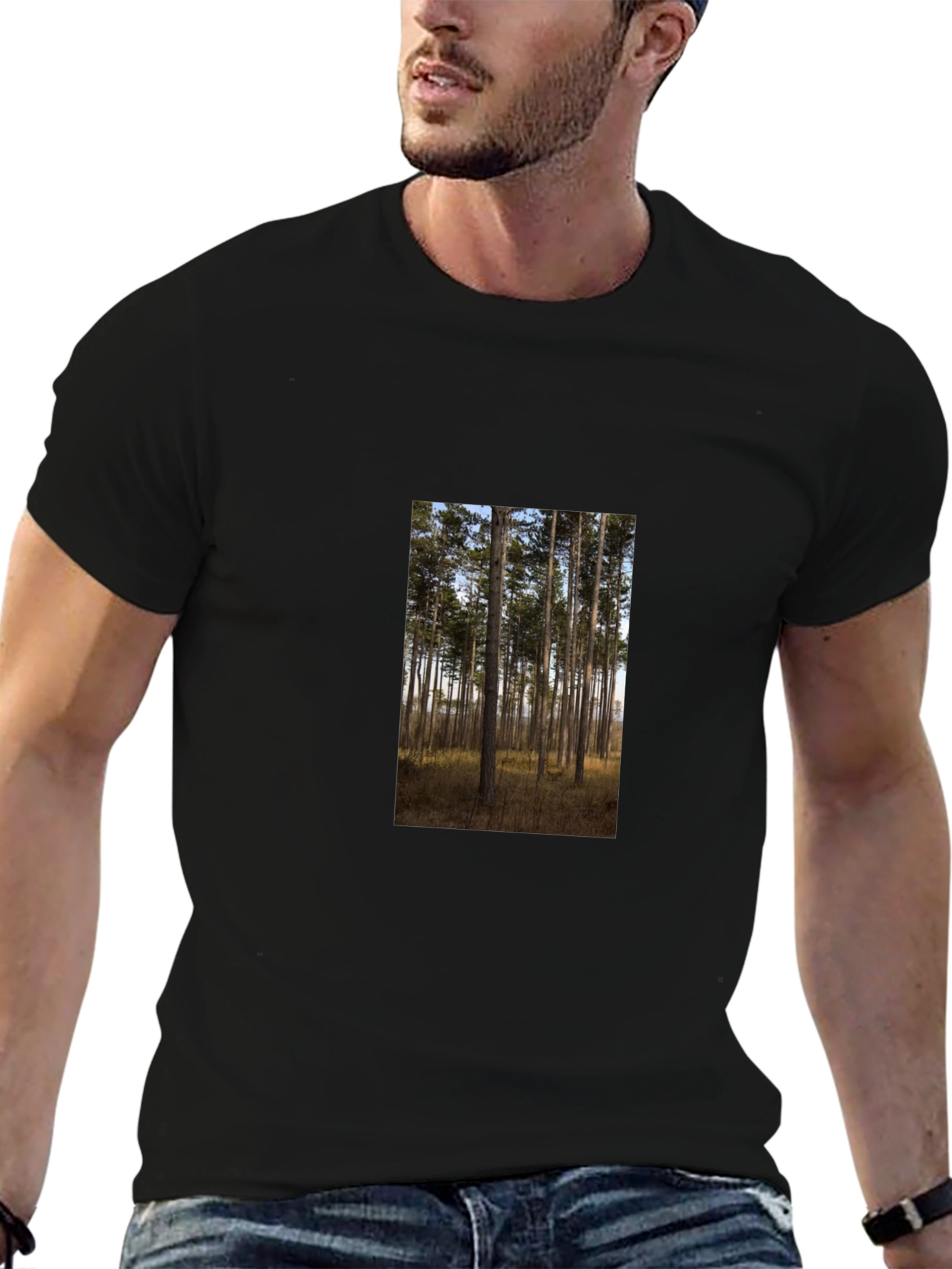 Nature Scene Graphic Tee - Black Cotton Shirt
