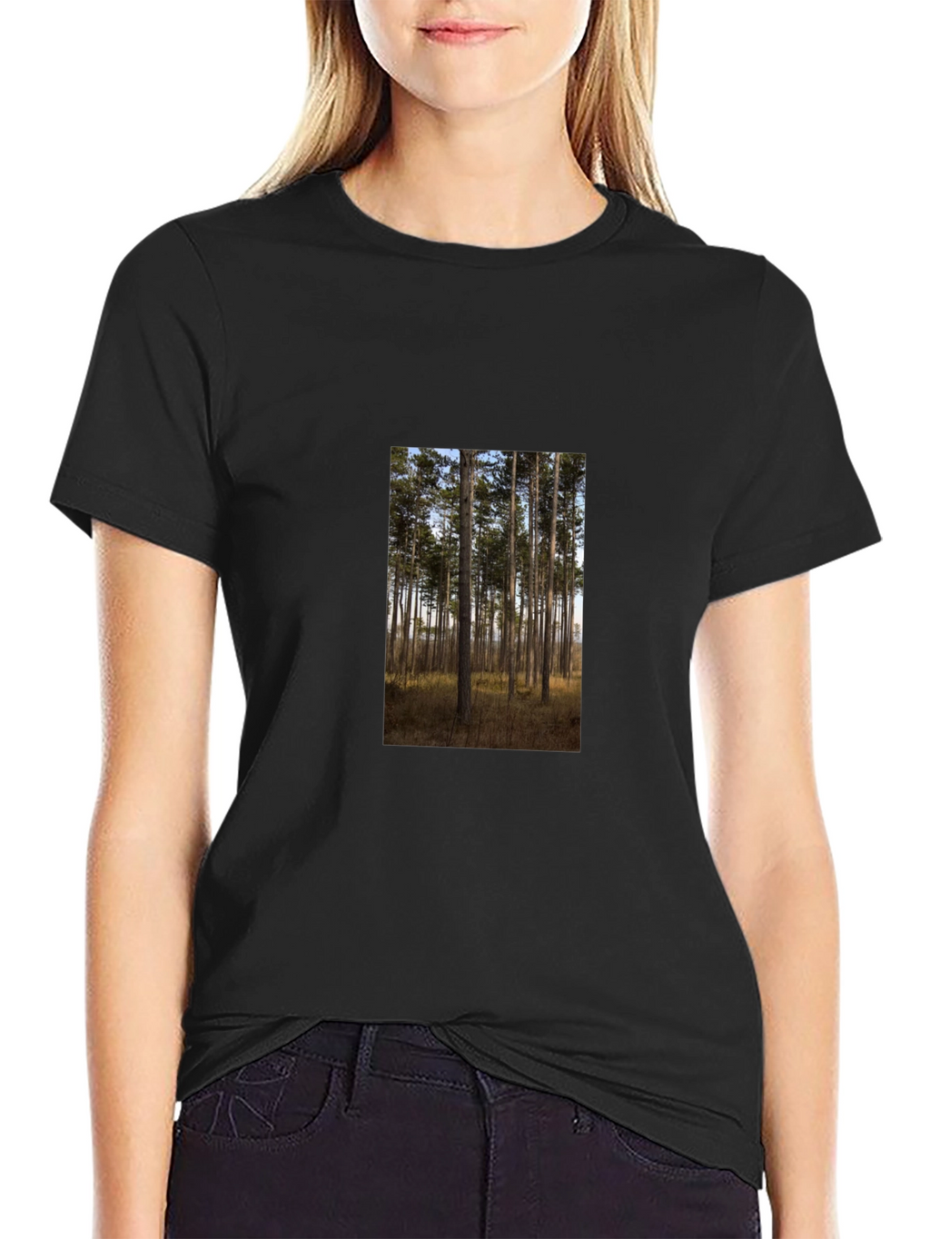Nature Scene Graphic Tee - Black Cotton Shirt