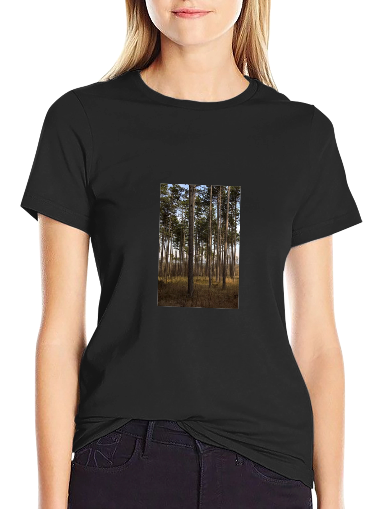 Nature Scene Graphic Tee - Black Cotton Shirt