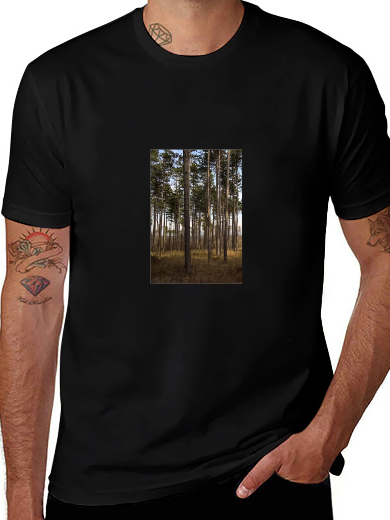 Nature Scene Graphic Tee - Black Cotton Shirt