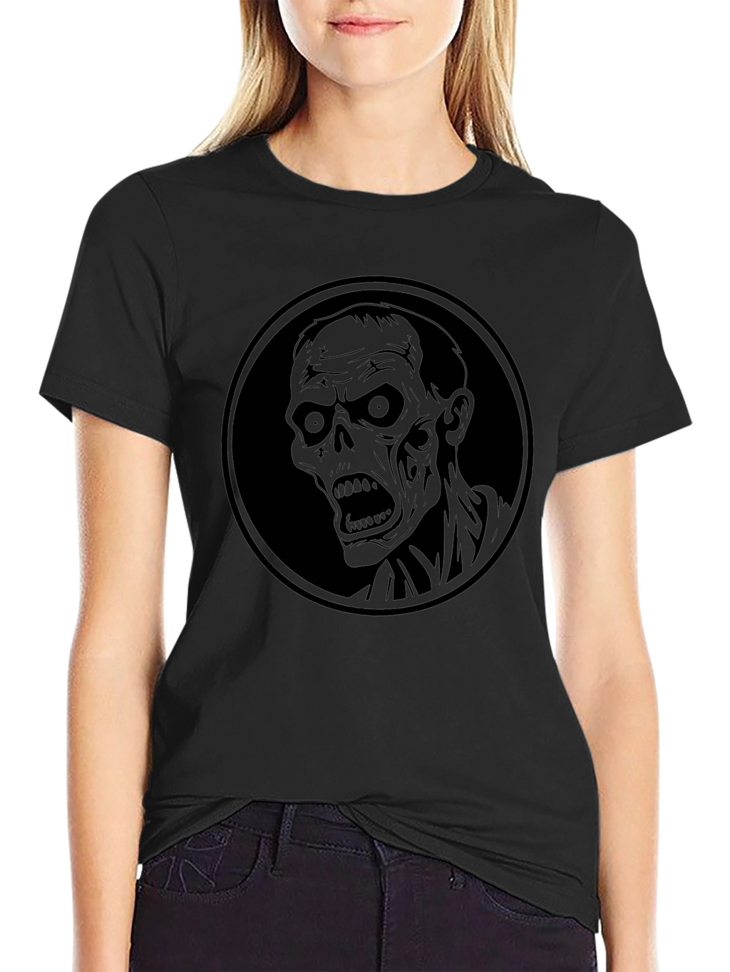 Zombie Head Graphic Print Mens Black T-Shirt