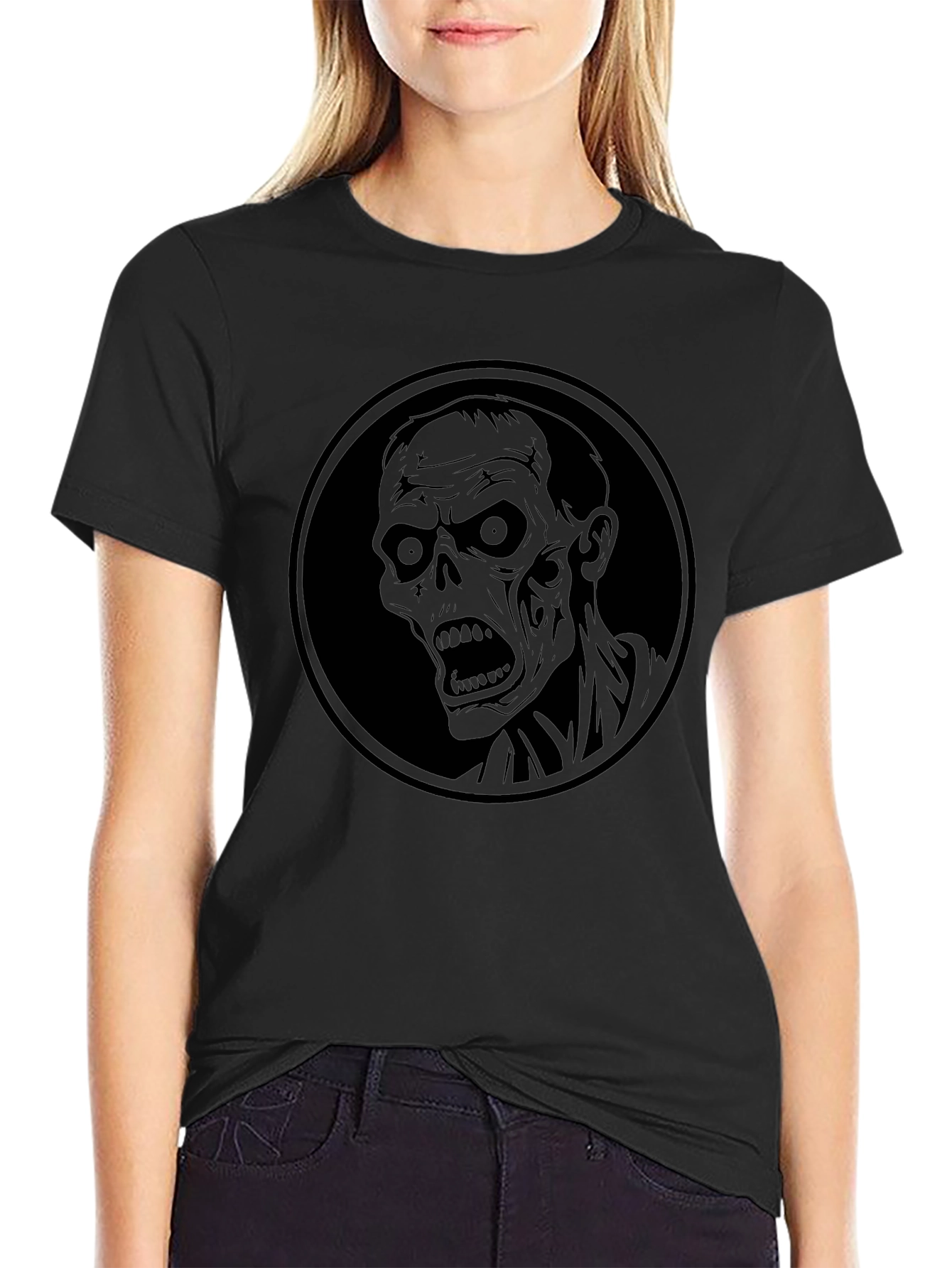 Zombie Head Graphic Print Mens Black T-Shirt