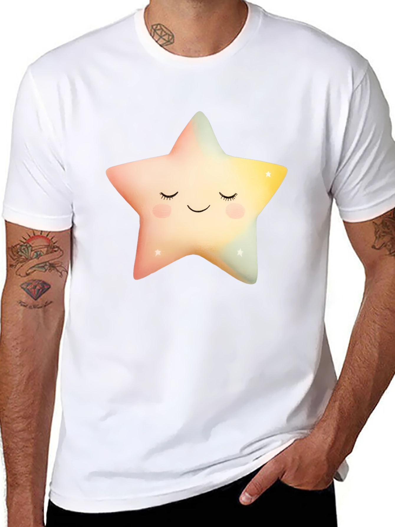 Sleepy Star Graphic T-Shirt - Black Cotton Blend