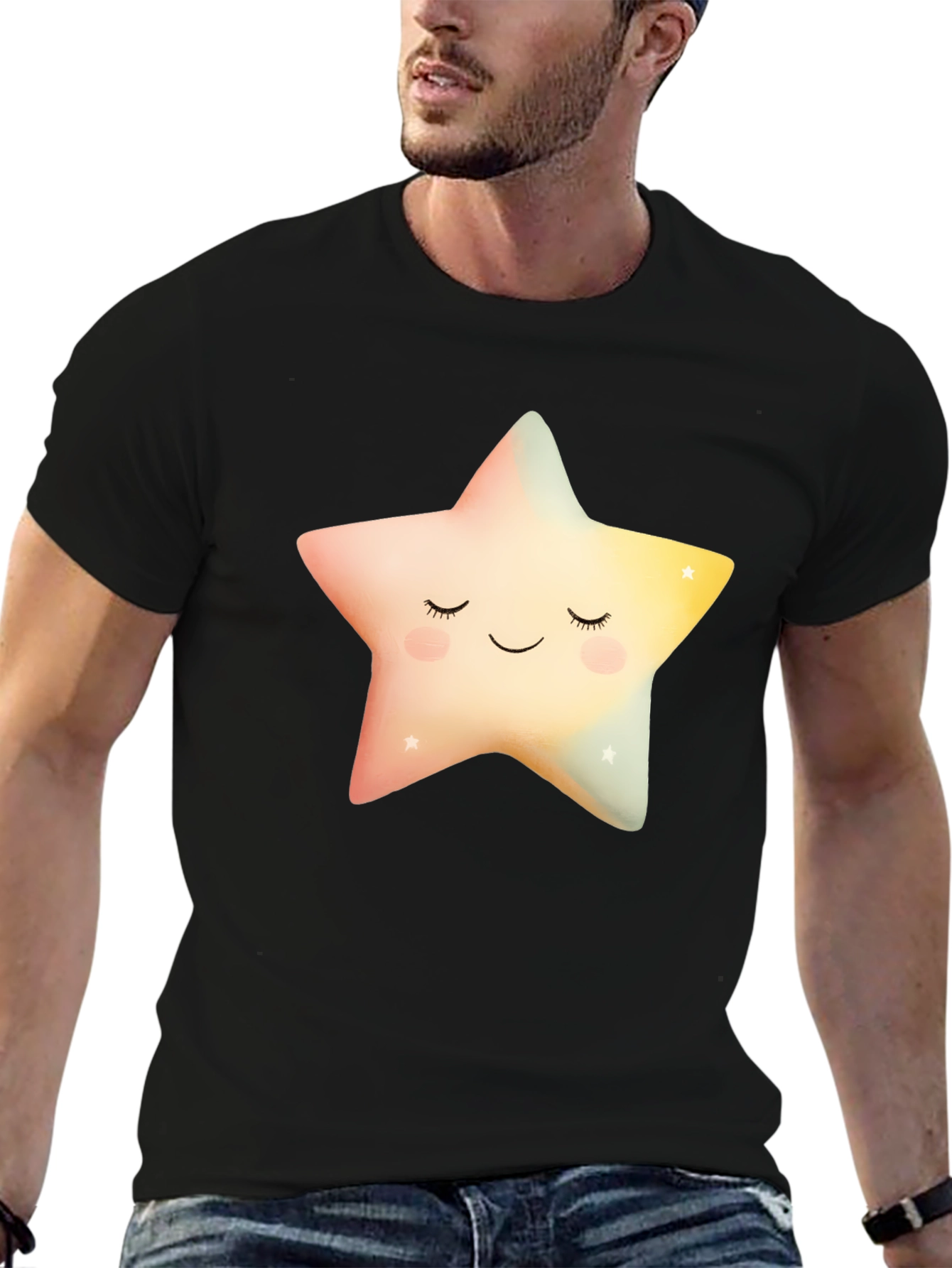 Sleepy Star Graphic T-Shirt - Black Cotton Blend