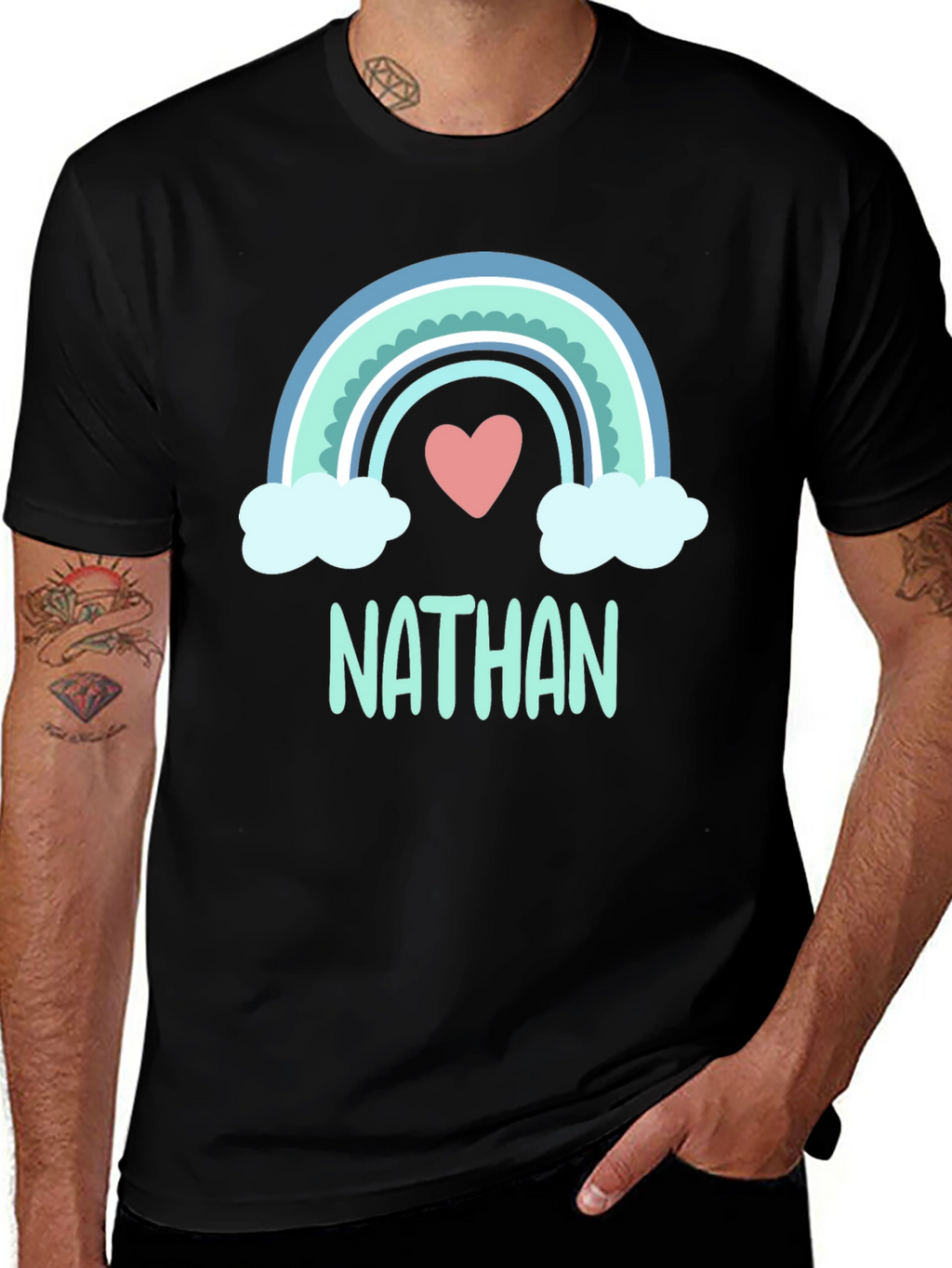 Personalized Nathan Rainbow Heart T-Shirt