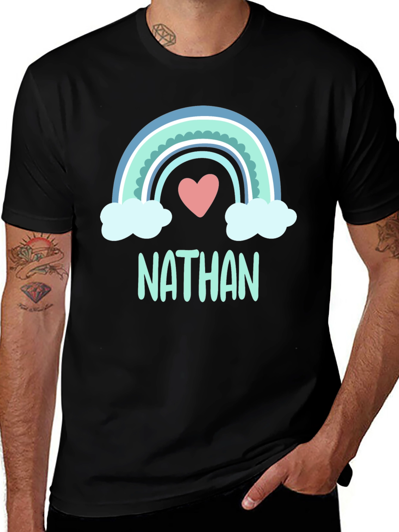 Personalized Nathan Rainbow Heart T-Shirt