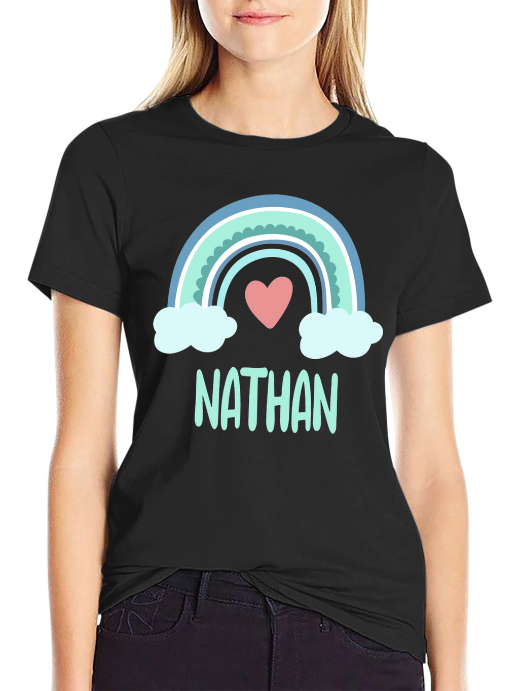Personalized Nathan Rainbow Heart T-Shirt