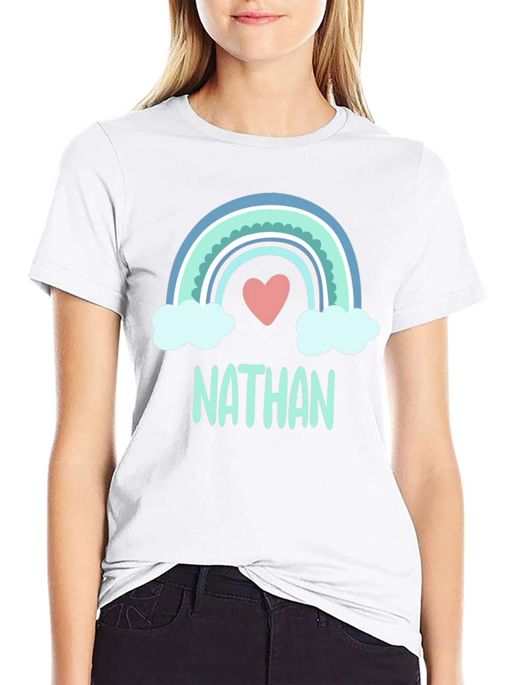 Personalized Nathan Rainbow Heart T-Shirt