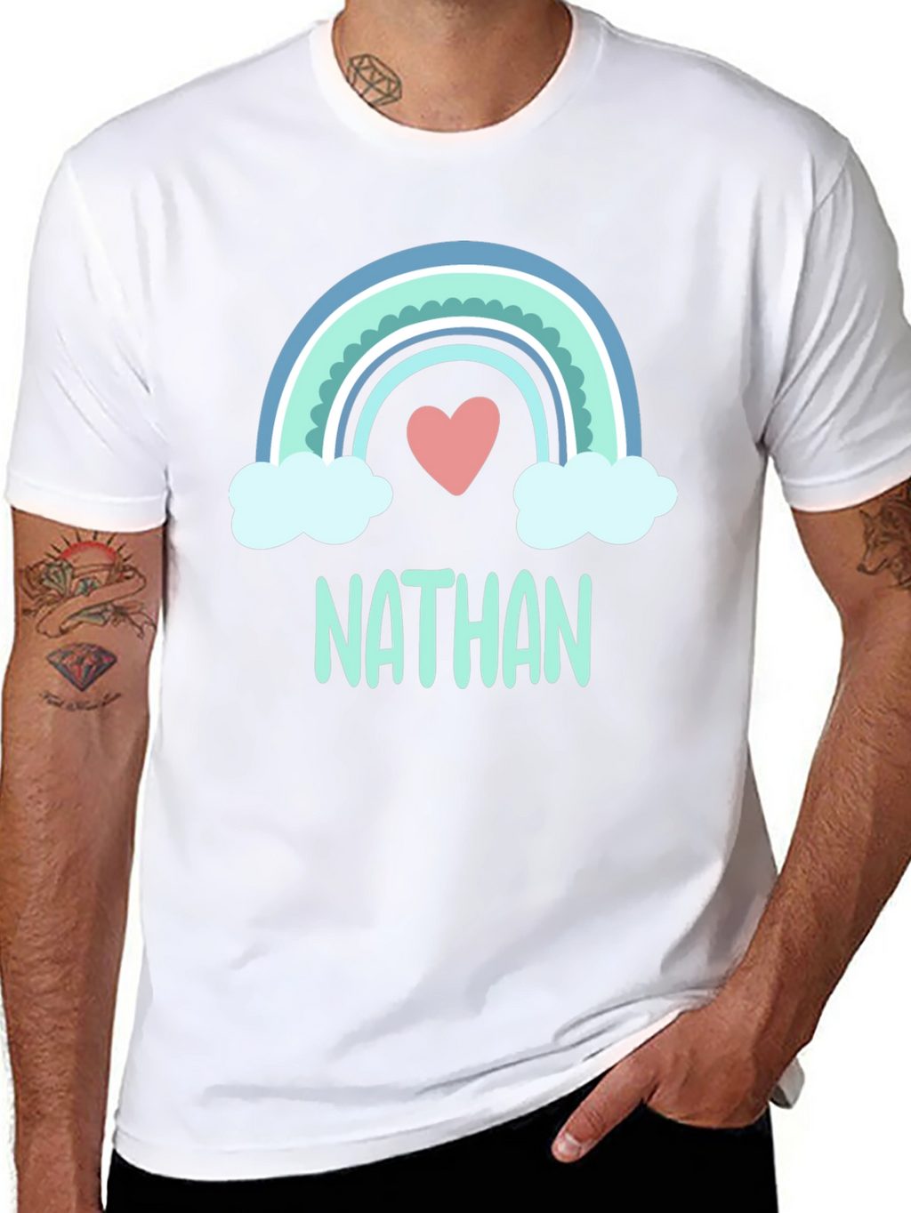 Personalized Nathan Rainbow Heart T-Shirt