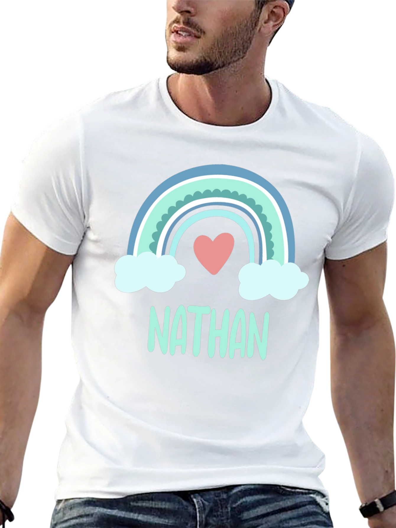 Personalized Nathan Rainbow Heart T-Shirt